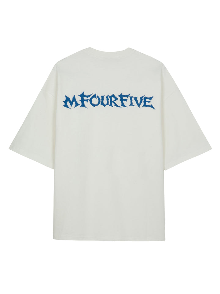 MFOURFIVE Cyber Font Back Print Tee - Off-White / Blue