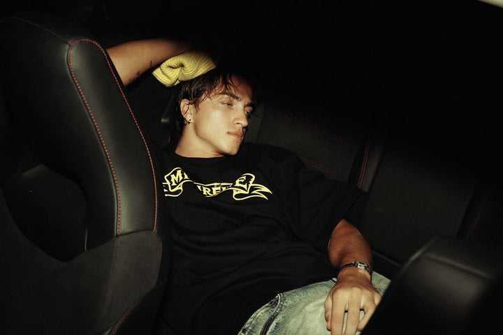 MFOURFIVE Black Ribbon Logo Oversized T-Shirt