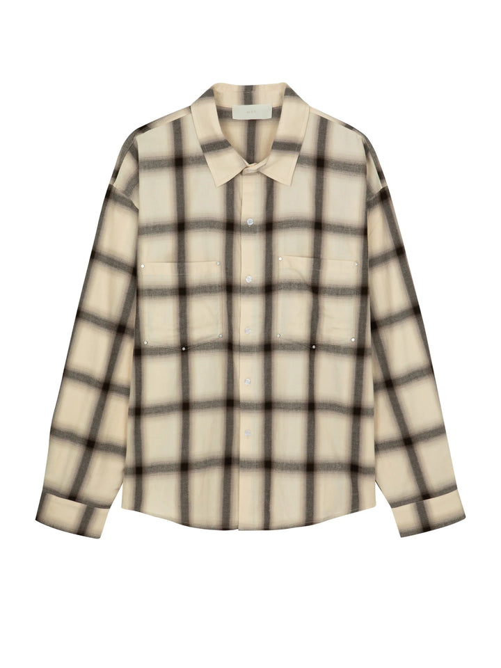 Beige Plaid Long-Sleeve Overshirt