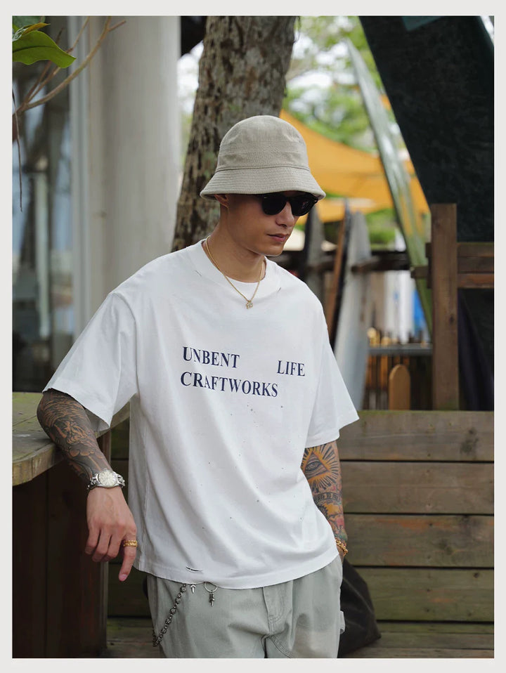 CRACKLE DISTRESSED PRINT TEE WHITE