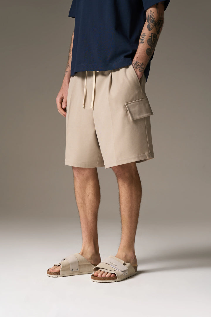 WIDE LEG SIDE POCKET SHORTS BEIGE