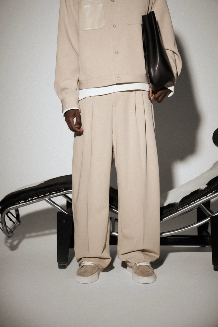 BARREL LEG TAILORED TROUSERS - STONE