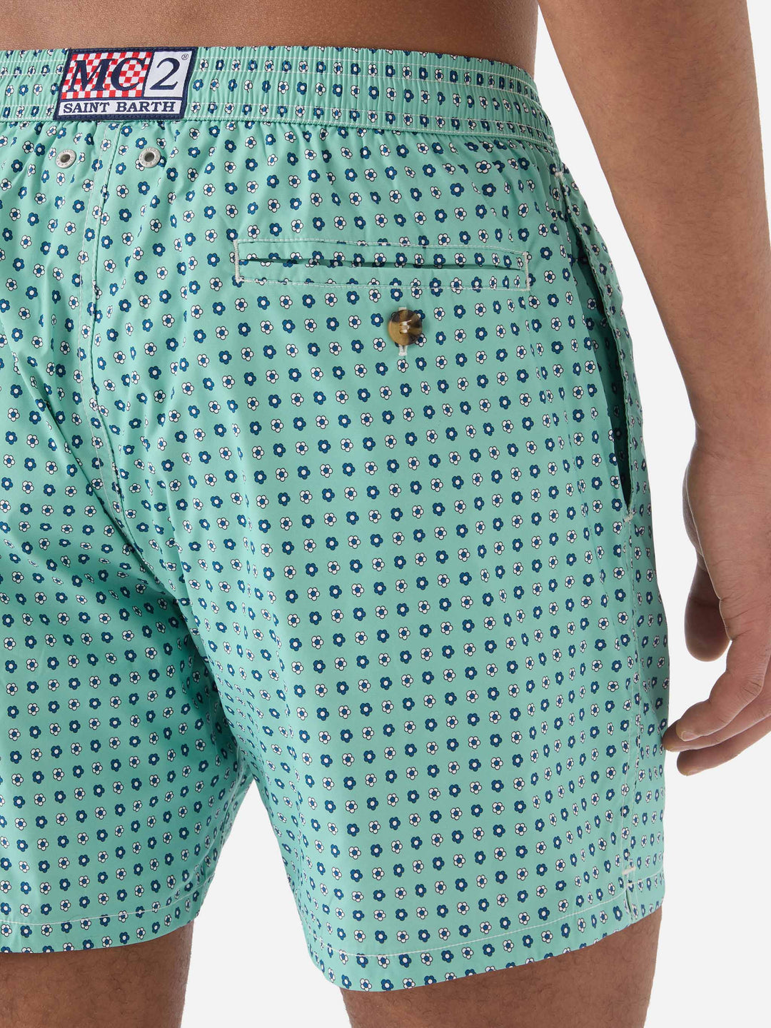 MC2 LIGHT GREEN LIGHTING MICRO SWIM SHORTS WITH ALL-OVER GEOMETRIC PRINT