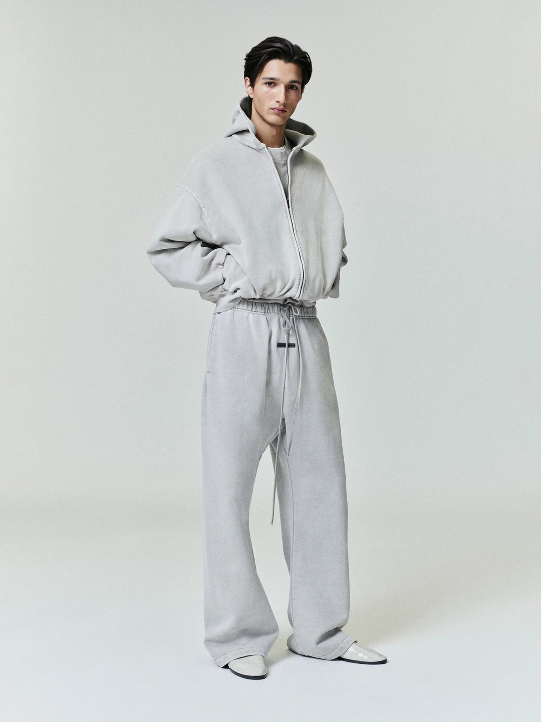 ESSENTIALS Smoke Grey Classic Fleece Zip Up Hoodie