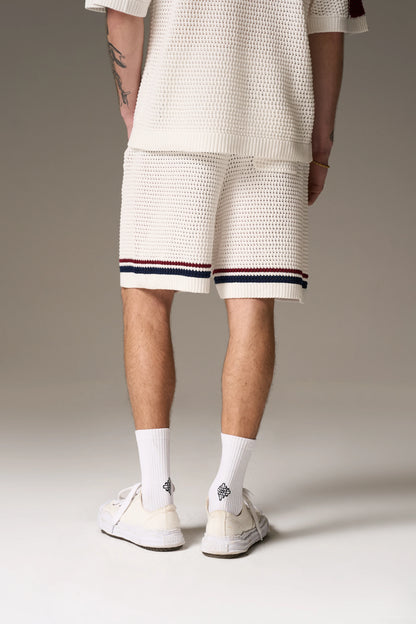 STRIPE CROCHET KNIT SHORTS BURGUNDY