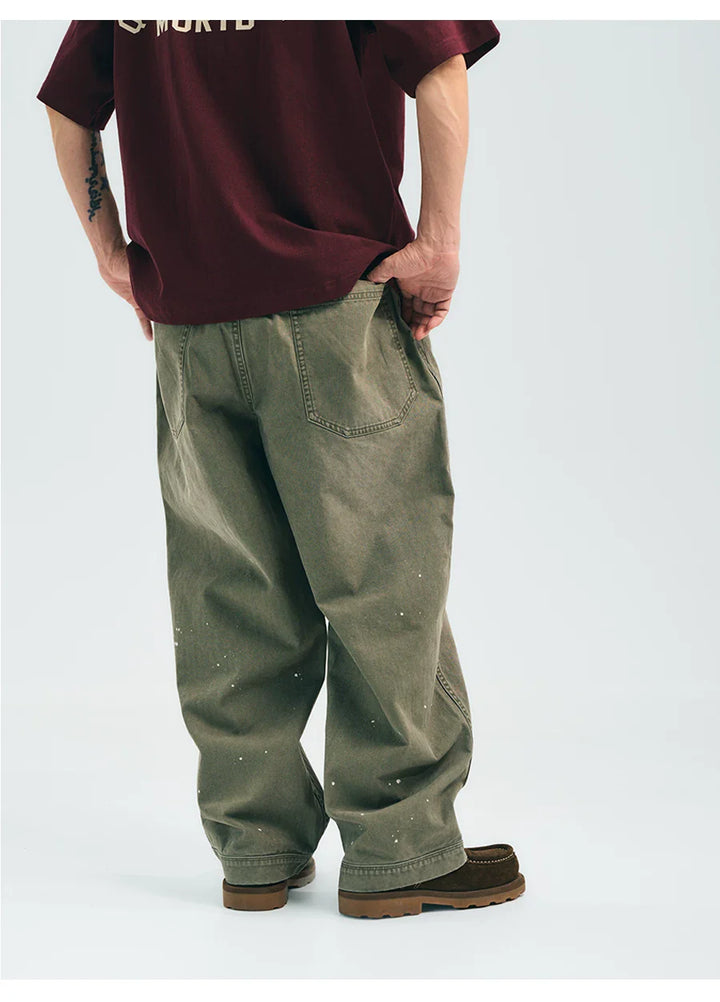 VINTAGE WASHED SPLASH INK CARGO PANTS GREEN