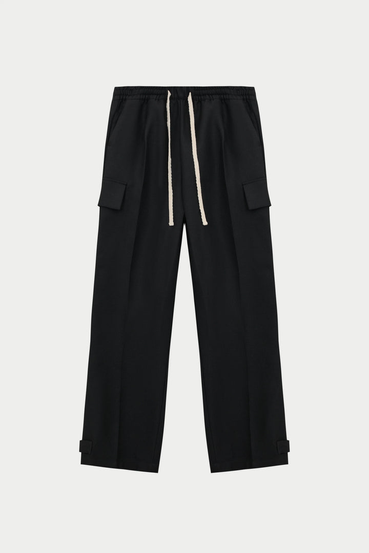 PLEATED WIDE LEG WOOL BLEND TROUSER BLACK