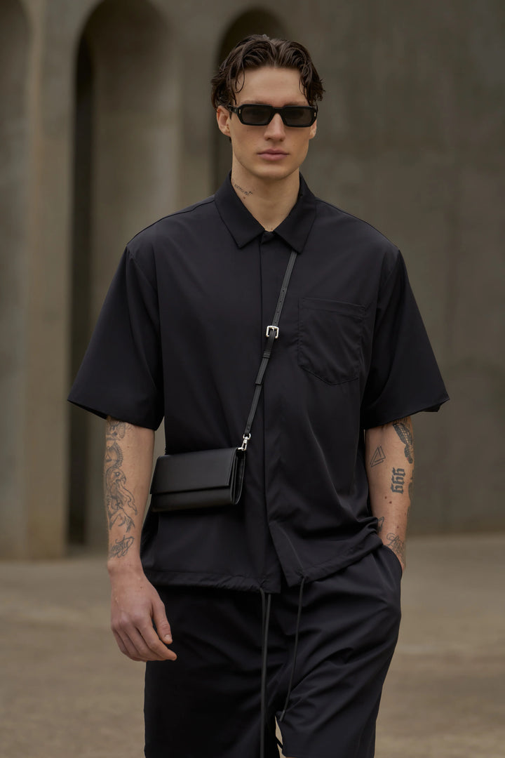NYLON DRAWCORD SHIRT BLACK