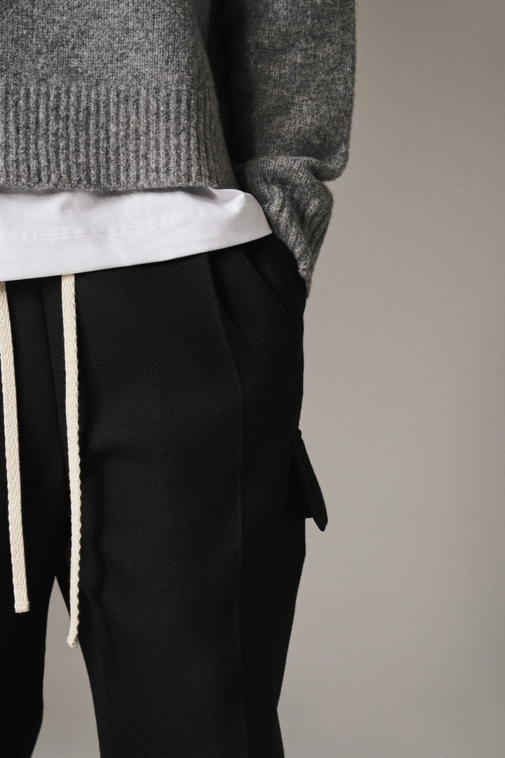 PLEATED WIDE LEG WOOL BLEND TROUSER BLACK