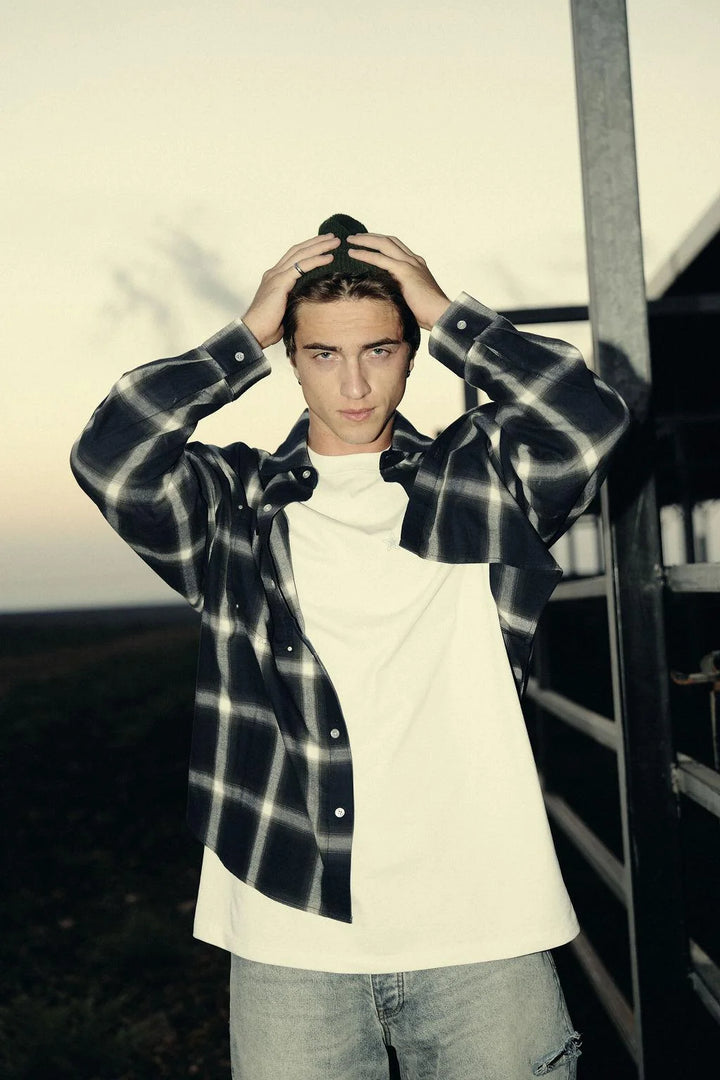 Navy Plaid Long-Sleeve Overshirt
