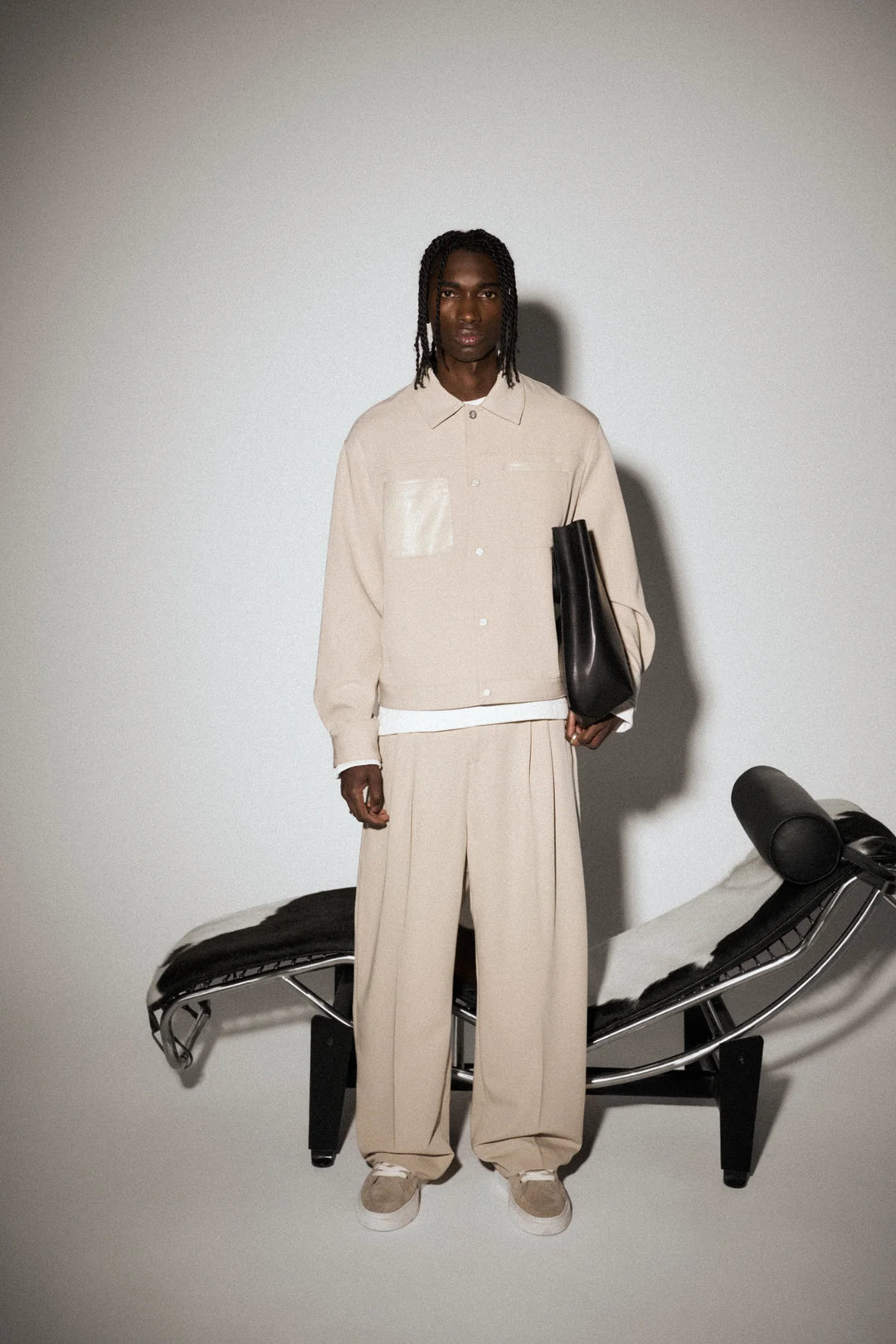 BARREL LEG TAILORED TROUSERS - STONE