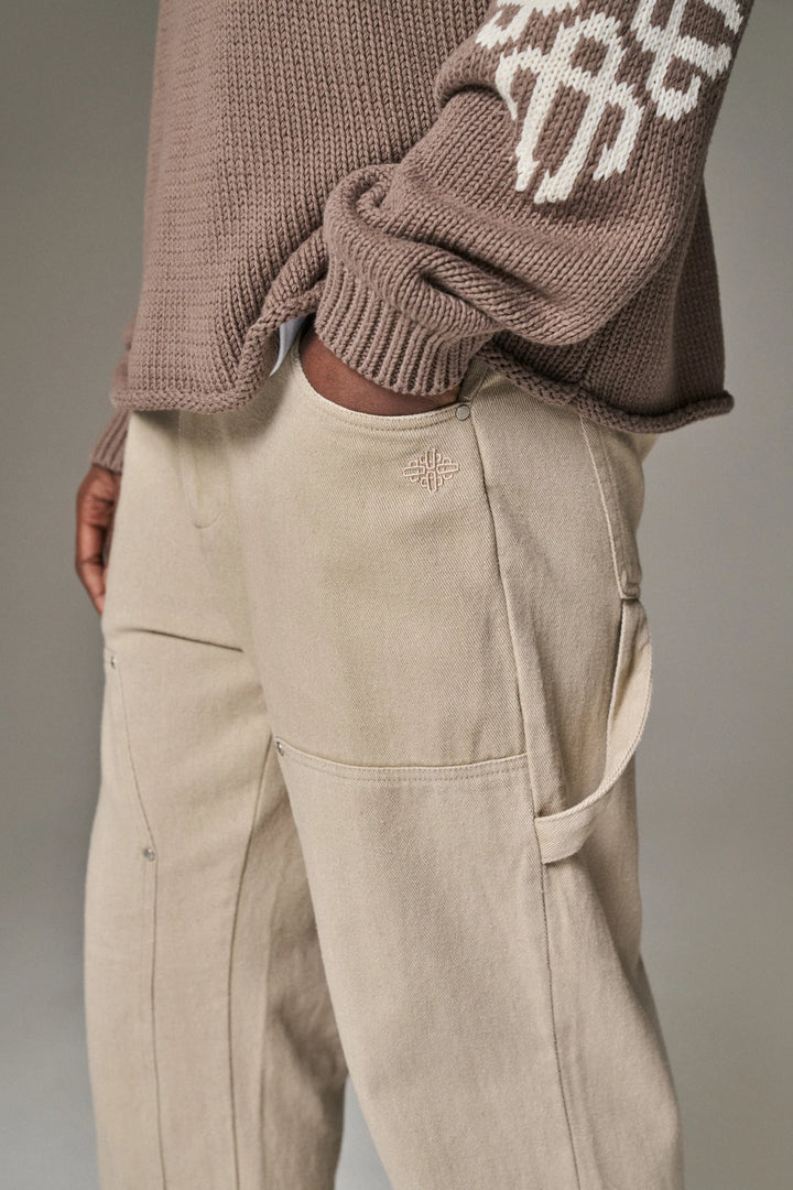 TWILL RIVET DETAIL CARPENTER PANT BEIGE