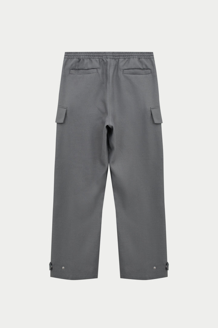 PLEATED WIDE LEG WOOL BLEND TROUSER GREY