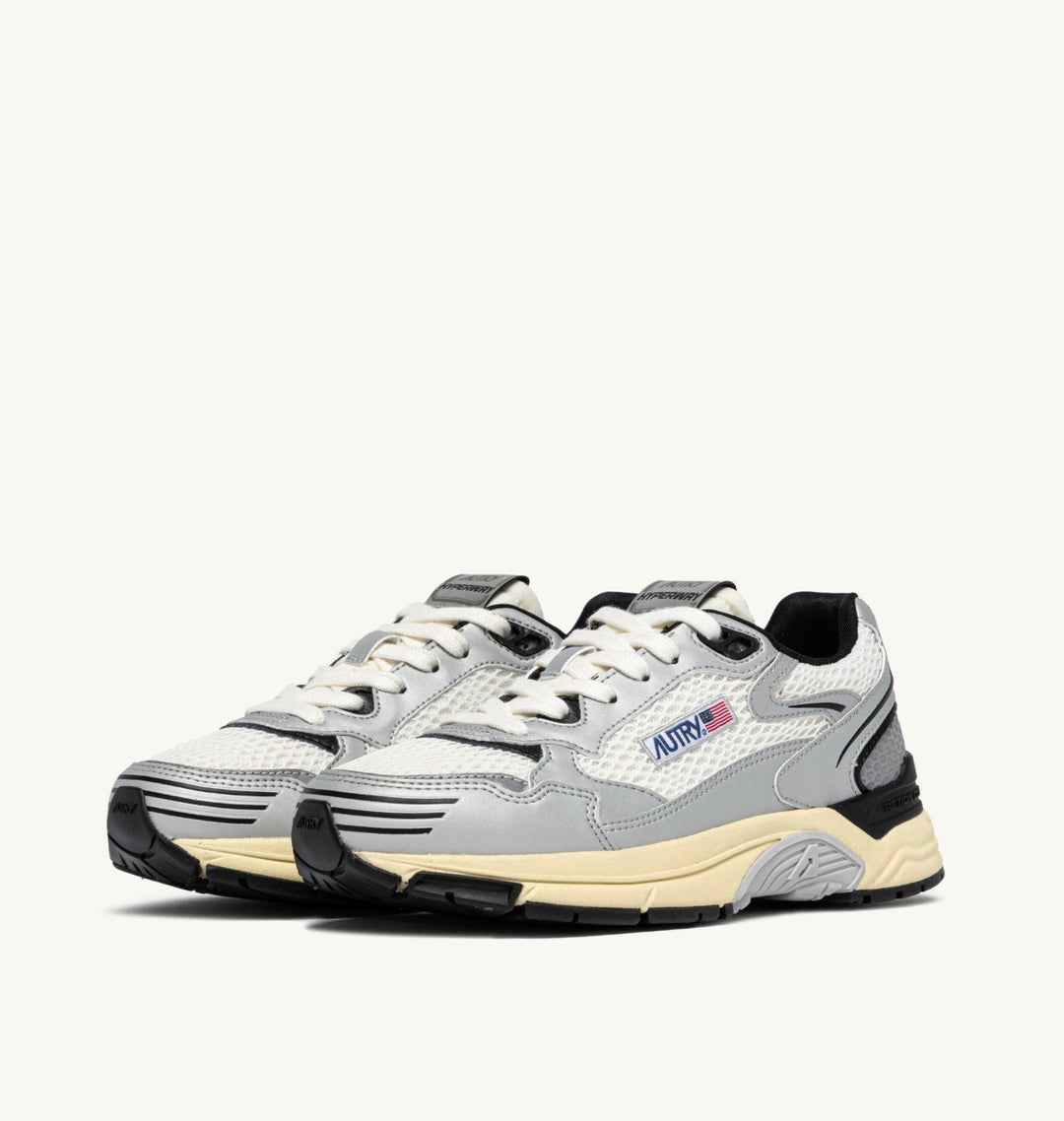 AUTRY SNEAKERS HYPERWAY SNEAKERS IN WHITE SILVER AND BLACK SYNTHETIC LEATHER AND MESH HYLM - MV03