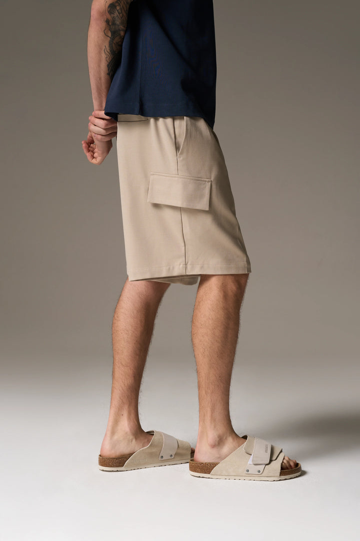 WIDE LEG SIDE POCKET SHORTS BEIGE
