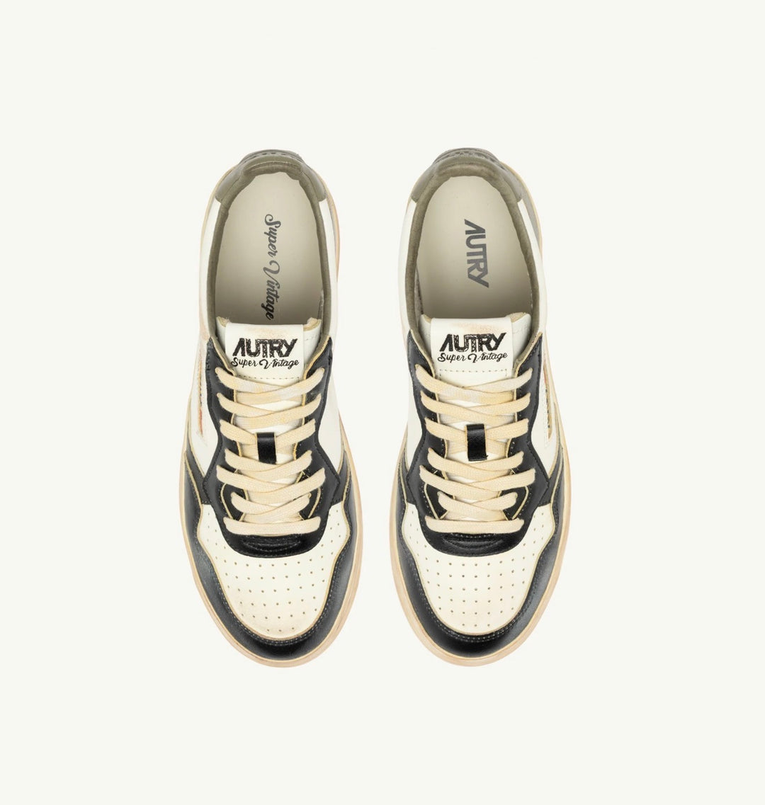 AUTRY SNEAKERS MEDALIST LOW SUPER VINTAGE SNEAKERS IN WHITE BLACK AND COVERT GREEN LEATHER AVLM - SV06