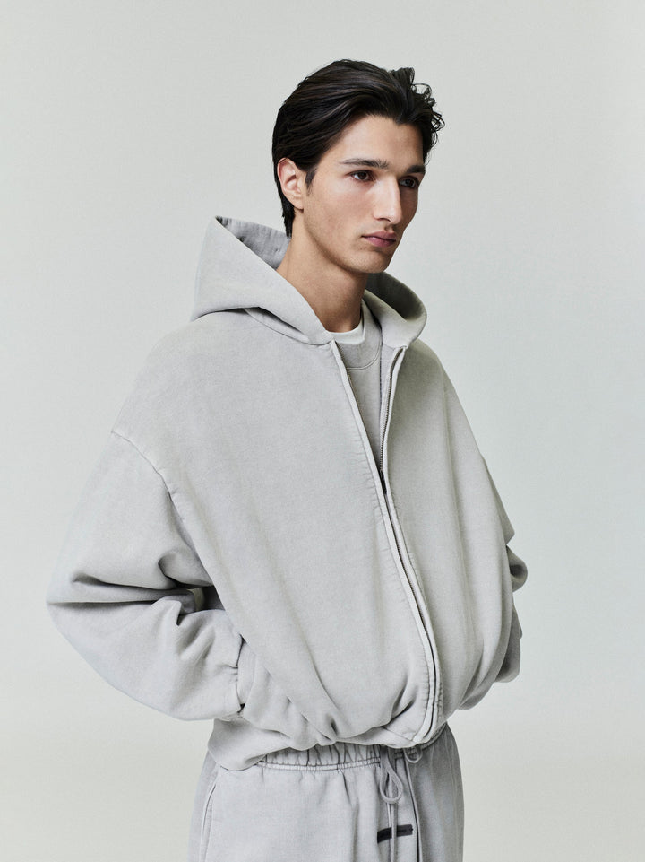 ESSENTIALS Smoke Grey Classic Fleece Zip Up Hoodie