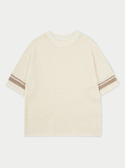 CROCHET KNITTED CONTRAST STRIPE T-SHIRT
