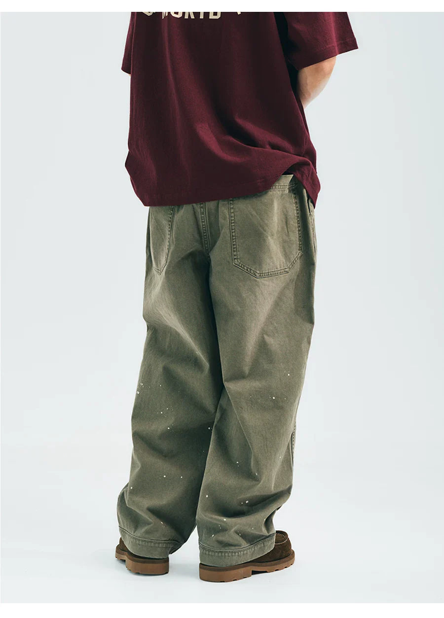 VINTAGE WASHED SPLASH INK CARGO PANTS GREEN