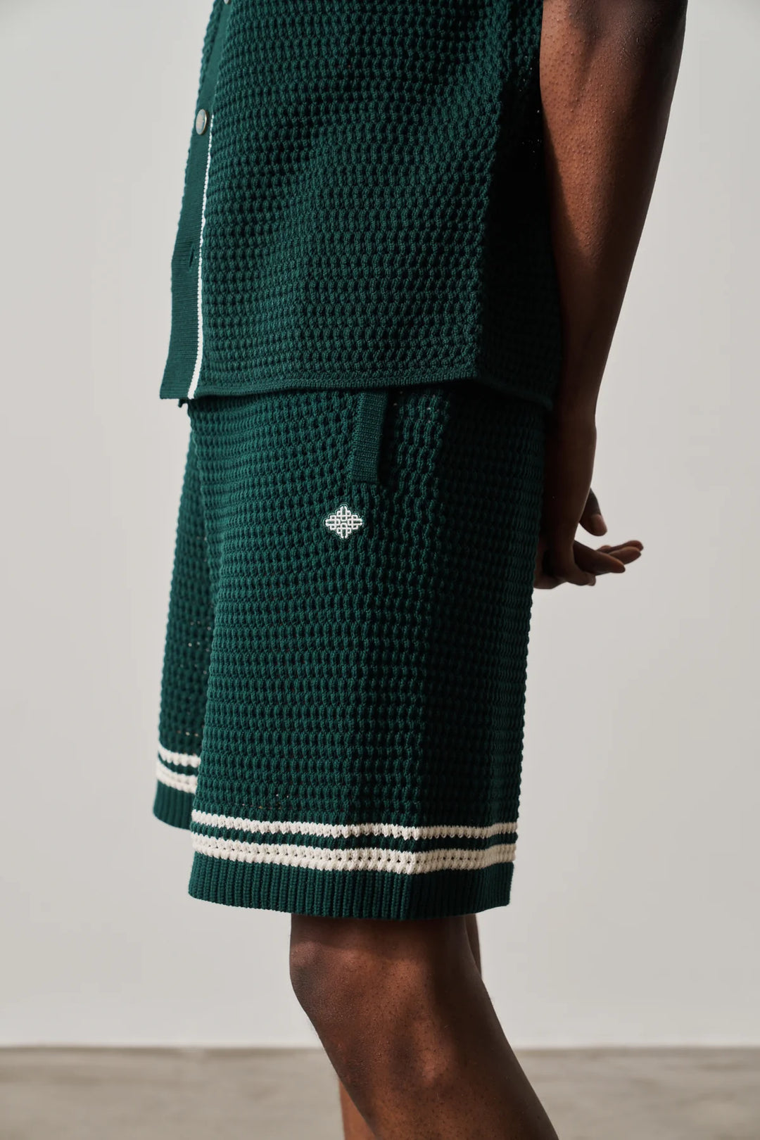 CROCHET KNITTED SHORTS FOREST GREEN