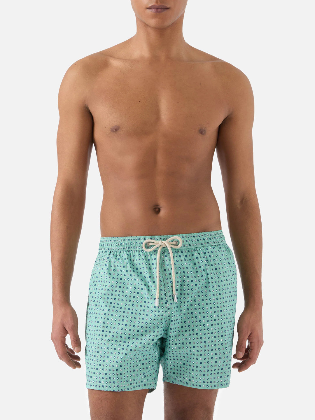 MC2 LIGHT GREEN LIGHTING MICRO SWIM SHORTS WITH ALL-OVER GEOMETRIC PRINT