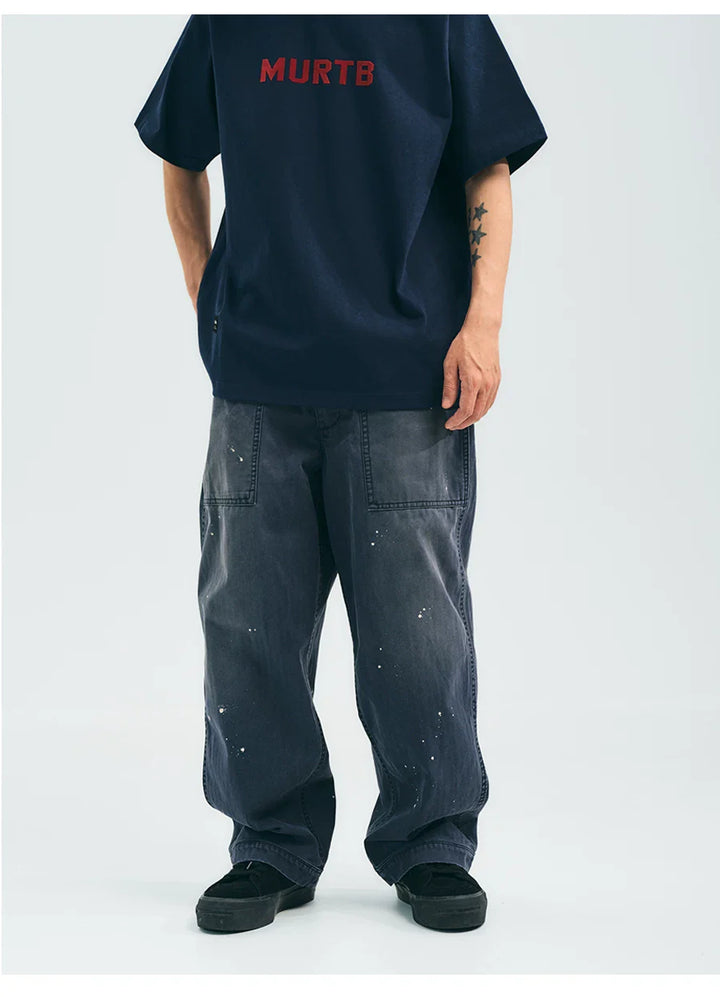 VINTAGE WASHED SPLASH INK CARGO PANTS GREY