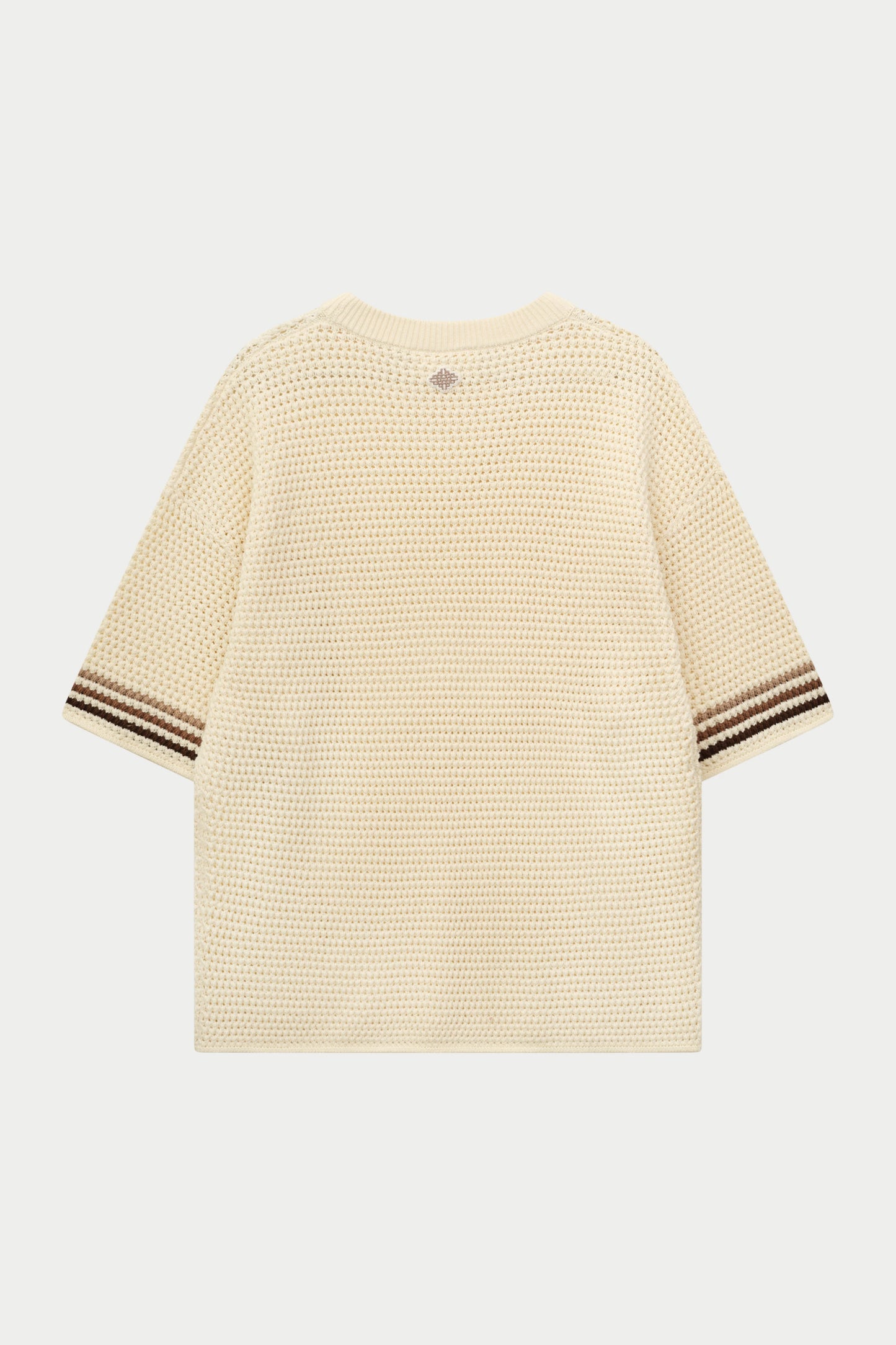 STRIPE CROCHET KNIT T-SHIRT OFF WHITE