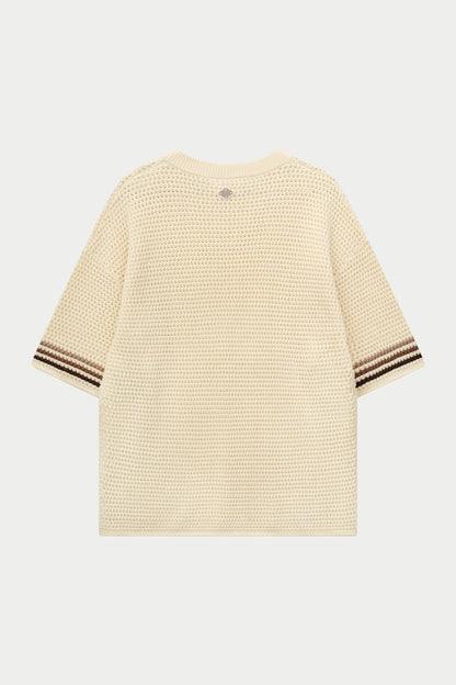 STRIPE CROCHET KNIT T-SHIRT OFF WHITE