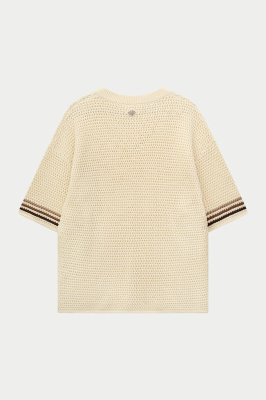 STRIPE CROCHET KNIT T-SHIRT OFF WHITE