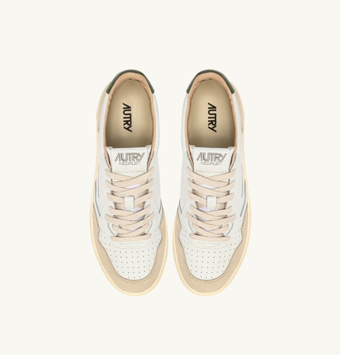 AUTRY SNEAKERS MEDALIST LOW SNEAKERS IN WHITE LEATHER AND BRONZE GREEN SUEDE