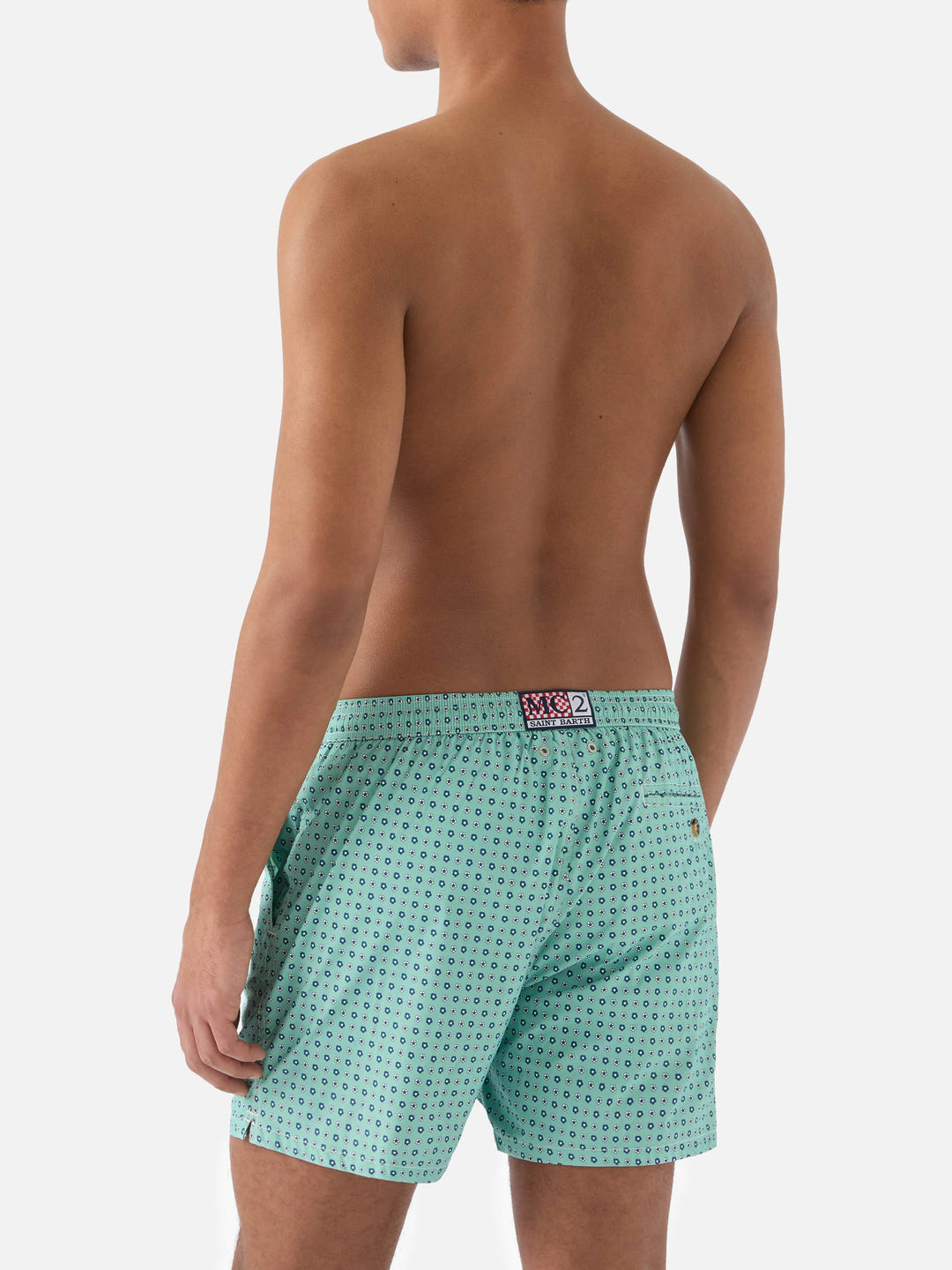 MC2 LIGHT GREEN LIGHTING MICRO SWIM SHORTS WITH ALL-OVER GEOMETRIC PRINT