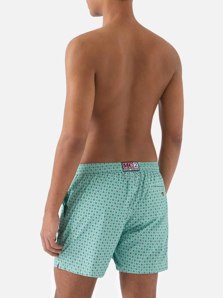MC2 LIGHT GREEN LIGHTING MICRO SWIM SHORTS WITH ALL-OVER GEOMETRIC PRINT