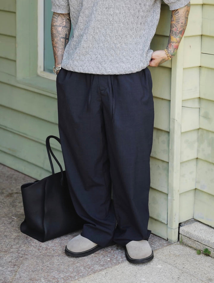UNBENT JAPANESE WOOL TROUSERS – NAVY