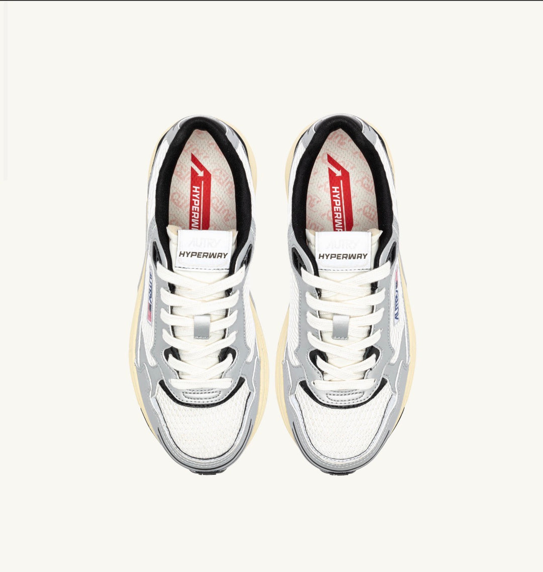 AUTRY SNEAKERS HYPERWAY SNEAKERS IN WHITE SILVER AND BLACK SYNTHETIC LEATHER AND MESH HYLM - MV03