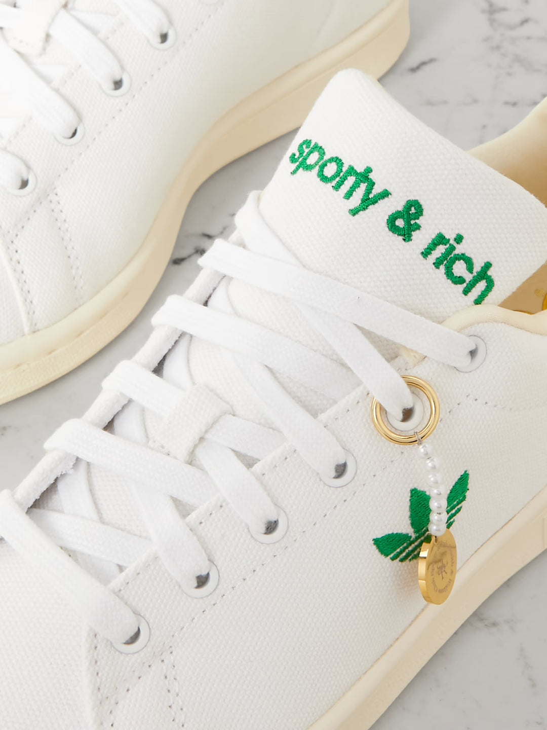 ADIDAS ORIGINALS + Sporty & Rich Stan Smith leather-trimmed canvas sneakers