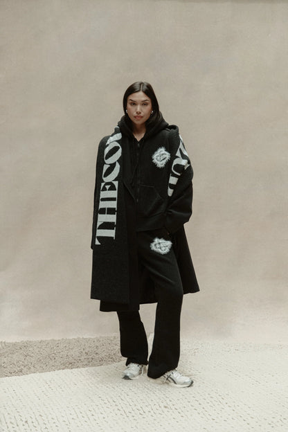 FLUFFY EMBLEM ZIP THROUGH KNITTED HOODIE