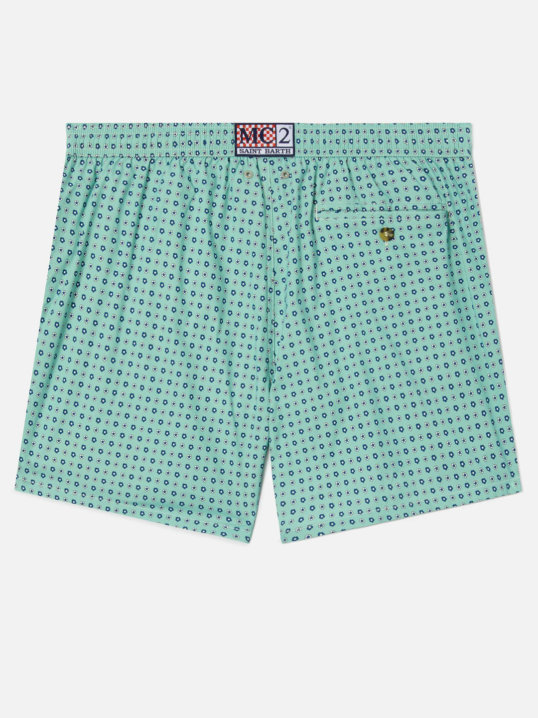 MC2 LIGHT GREEN LIGHTING MICRO SWIM SHORTS WITH ALL-OVER GEOMETRIC PRINT