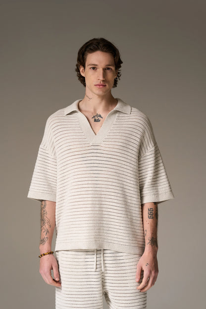 KNITTED POLO SHIRT LIGHT GREY