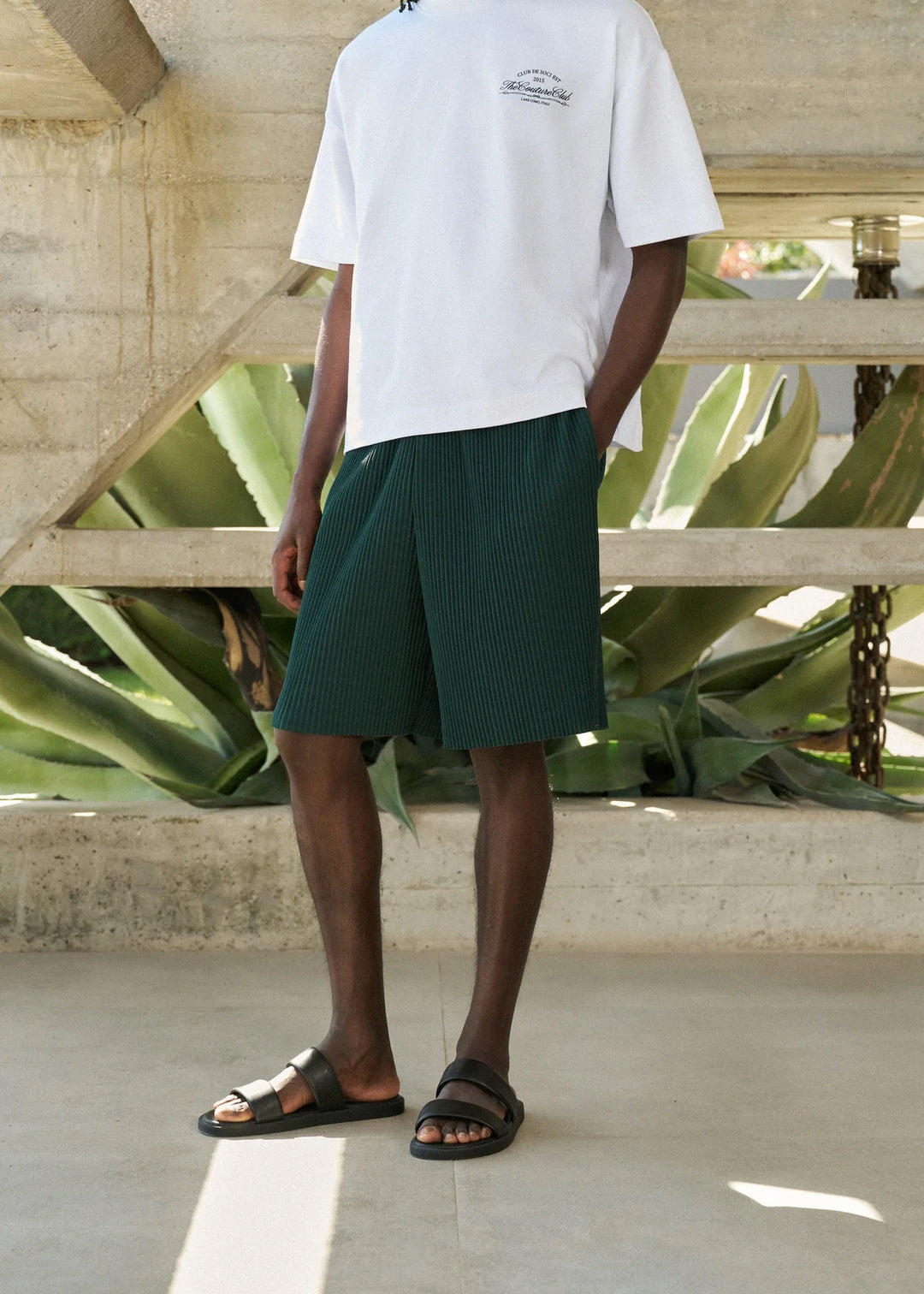 PLISSE SHORTS FOREST GREEN