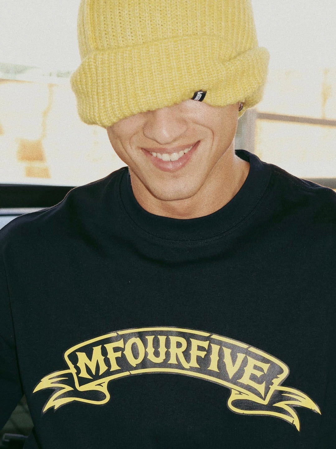 MFOURFIVE Black Ribbon Logo Oversized T-Shirt