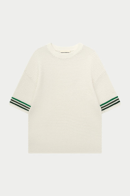 STRIPE CROCHET KNIT T-SHIRT WHITE