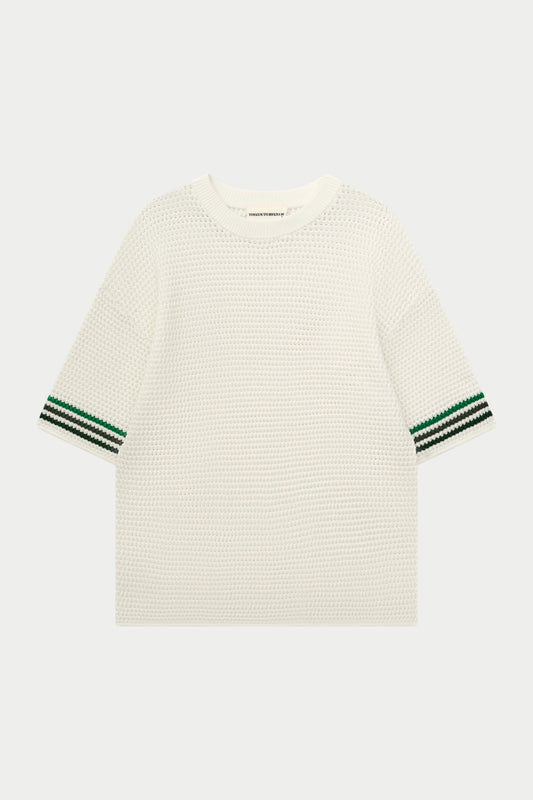 STRIPE CROCHET KNIT T-SHIRT WHITE