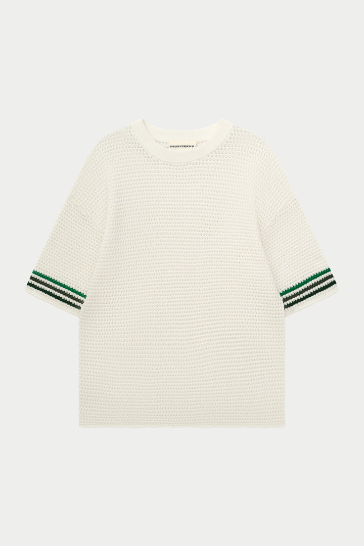 STRIPE CROCHET KNIT T-SHIRT WHITE
