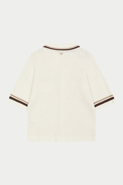 CROCHET KNITTED STRIPE SHIRT WHITE/BROWN