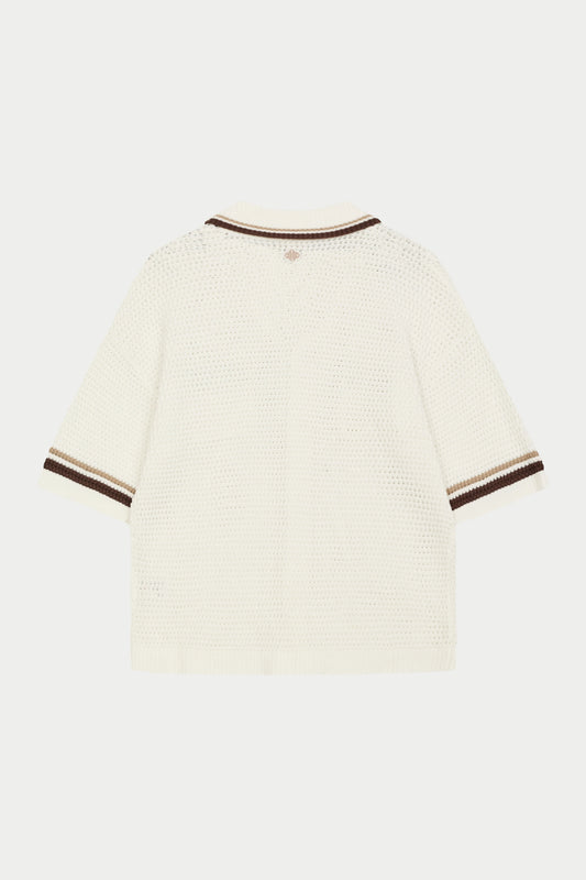 CROCHET KNITTED STRIPE SHIRT WHITE/BROWN