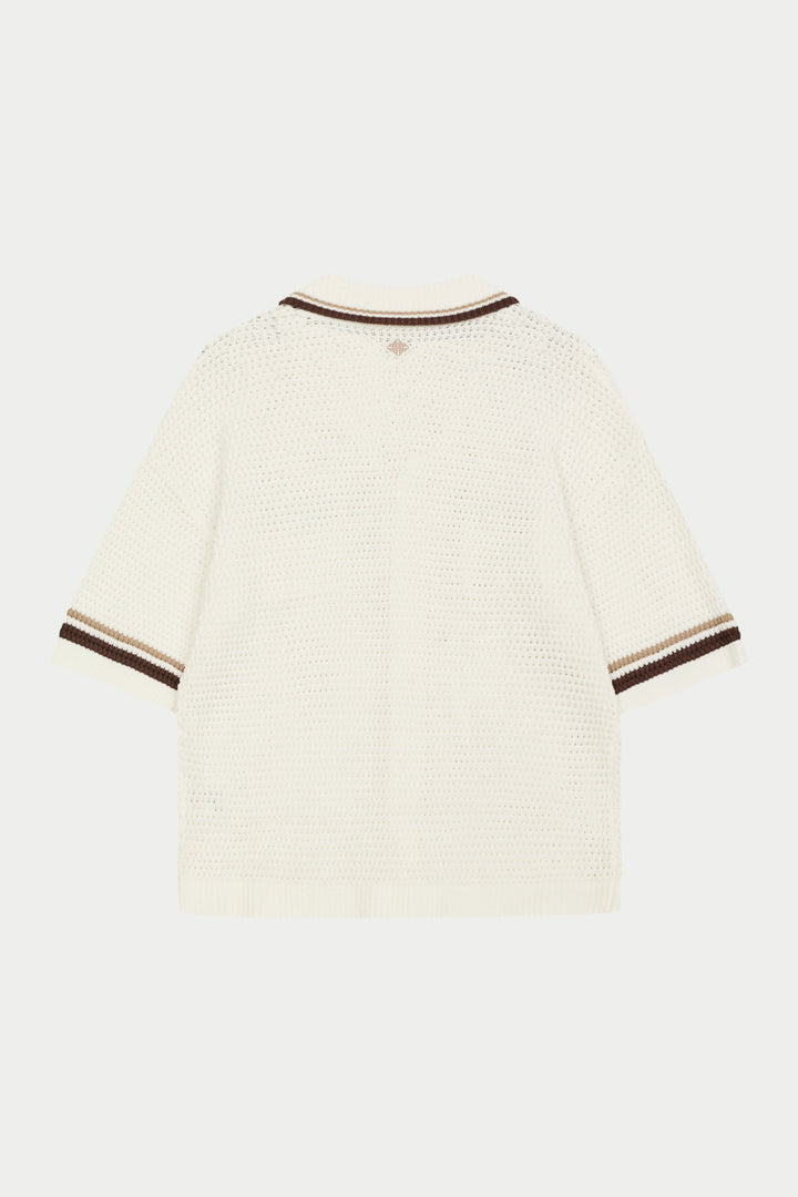 CROCHET KNITTED STRIPE SHIRT WHITE/BROWN