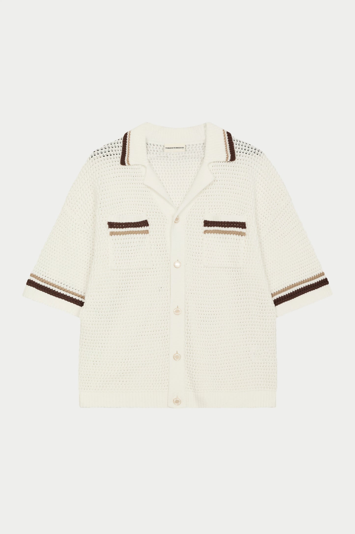 CROCHET KNITTED STRIPE SHIRT WHITE/BROWN