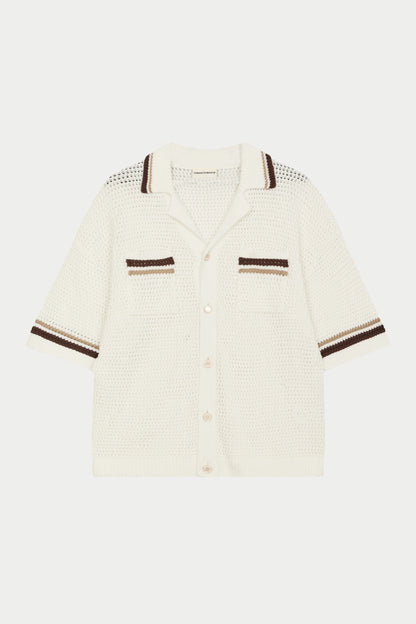 CROCHET KNITTED STRIPE SHIRT WHITE/BROWN