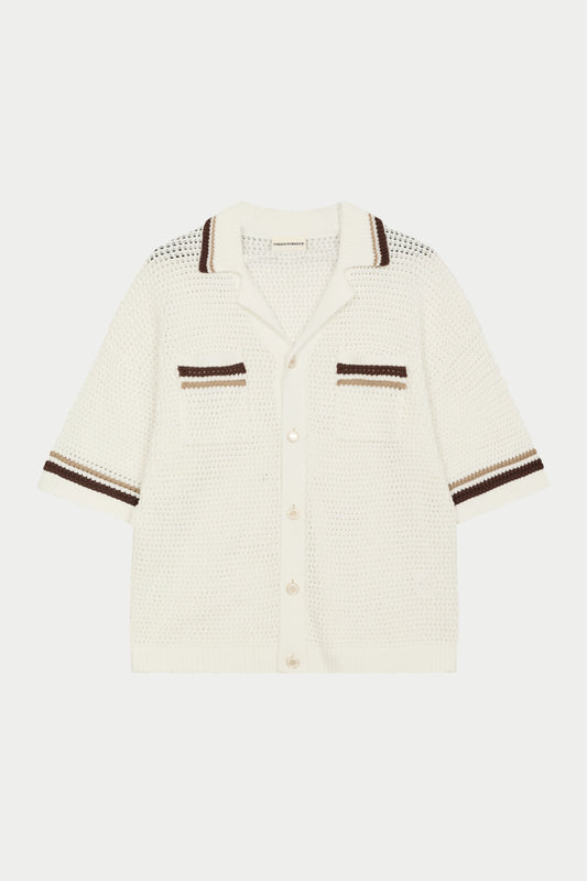 CROCHET KNITTED STRIPE SHIRT WHITE/BROWN