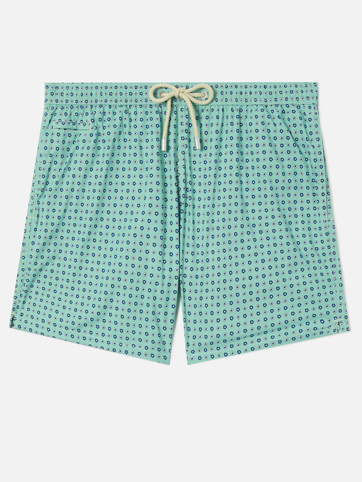 MC2 LIGHT GREEN LIGHTING MICRO SWIM SHORTS WITH ALL-OVER GEOMETRIC PRINT